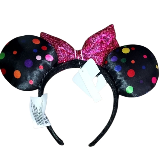 NWT Disney Parks Black Rock the Dots w Sequins Minnie Mickey Ears Headband - Picture 2 of 3